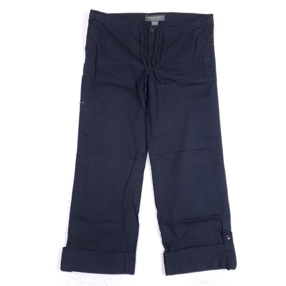 Banana Republic Pants Womens 2 Cargo Crop Black Drawstring Roll Up Utility